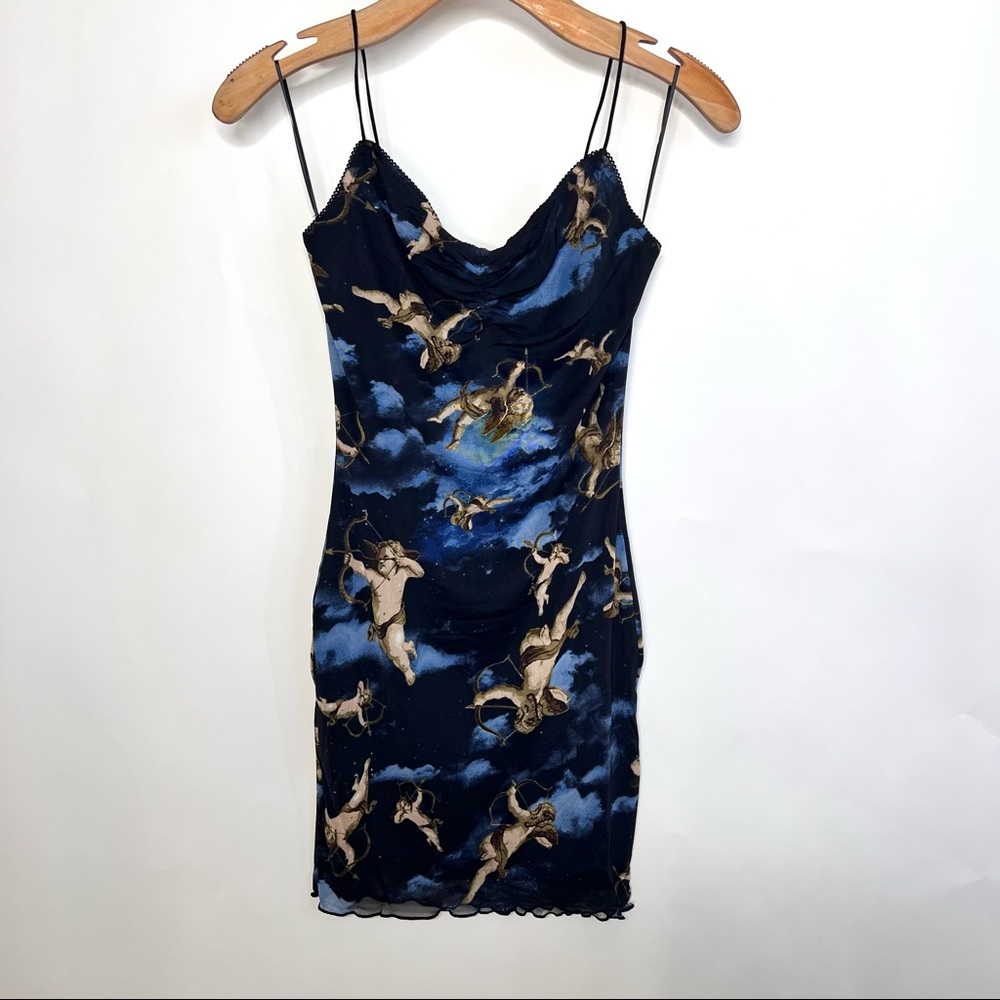 SOLD/Y2k Angel Print Navy Mesh Cami Bodycon Dress - Picture 7 of 14